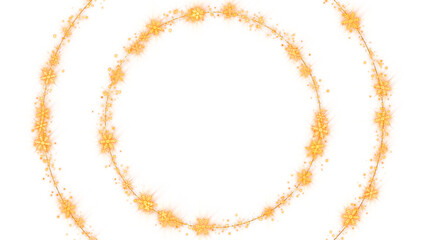 golden christmas snowflakes and shiny glitter stars circle frame isolated on transparent background,png holiday and new year social media design element	