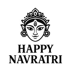 Vector illustration of goddess Durga face with crown and floral ornaments for Happy Navratri festival greeting design isolated on transparent background