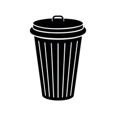 Isolated monochrome illustration of a closed black trash can on white background