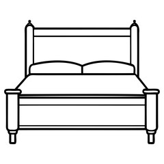 Simple black and white line drawing of a classic bed frame