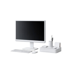 Fototapeta premium Modern White Computer Setup with Desk Organizer