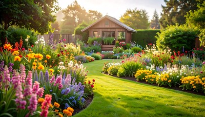 Obraz premium Colorful garden with house