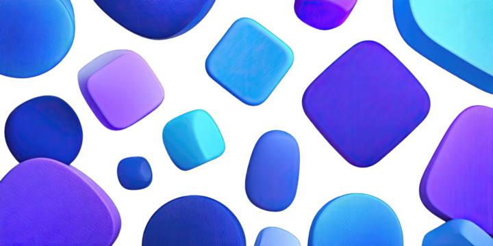 Abstract pattern of vibrant, rounded shapes in shades of blue and purple