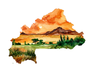 Realistic Watercolor Burkina Faso Map with Landscape Tones  PNG