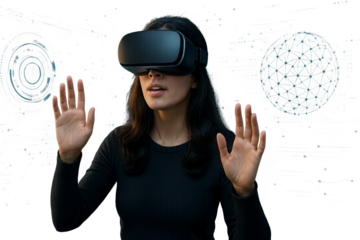 young woman with VR box