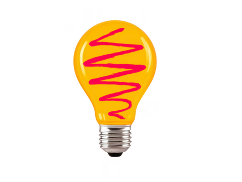 Yellow light bulb with red zigzag line, creative idea concept, isolated on transparency background, modern design, energy inspiration, bright and cheerful mood