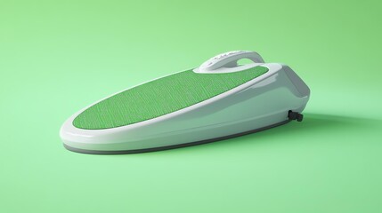 A realistic ironing pad mockup with a branded design on a green background