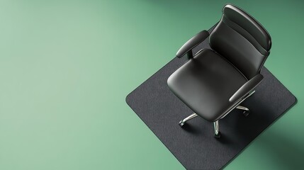A mockup of a branded office chair mat on a green background