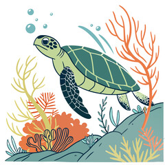 Colorful Sea Turtle Vector Illustration