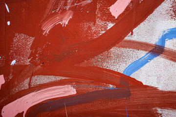 Red white blue paint strokes on old grunge wall background