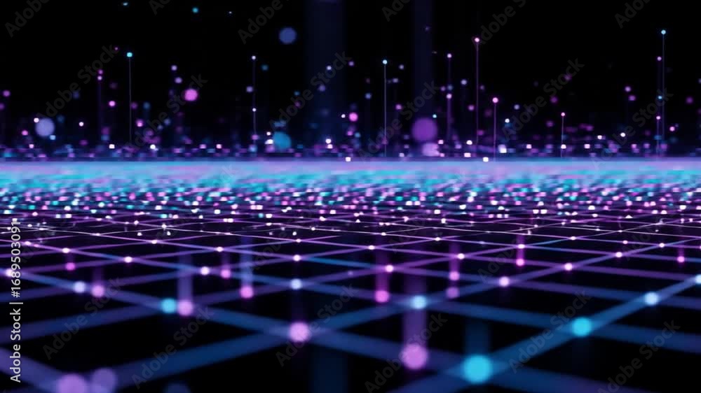Poster dynamic data visualization with glowing lines and dots showcasing modern technology and futuristic i