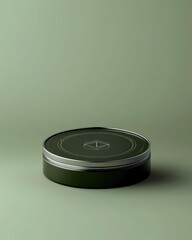 A realistic coin holder mockup with a branded logo on a green background