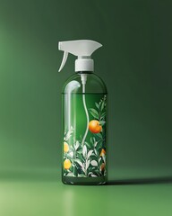 A realistic air freshener spray mockup with a branded design on a green background