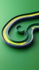 A realistic toy car track piece mockup with a branded design on a green background
