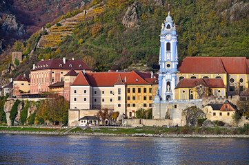 Durnstein along the Danube River in Wachau Valley, autumn season