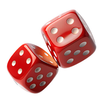 Pair of red transparent dice with white dots isolated on a transparent white background, clipping path