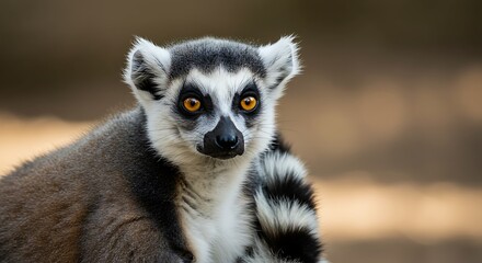 Fototapeta premium Close Up Portrait of a Ring Tailed Lemur.