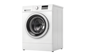 Modern white front load washing machine isolated on white background