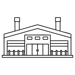 Simple black and white line drawing of industrial warehouse building