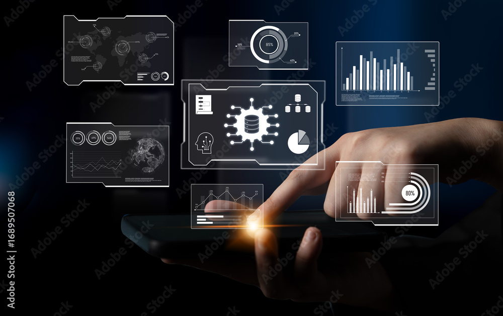 Aufkleber big data visualization dashboard showing analytics, insights, and performance. data supports decisio