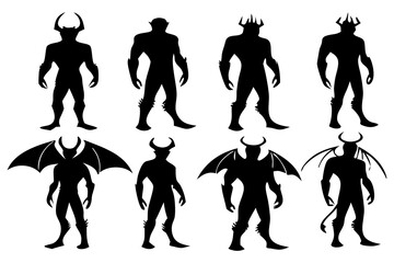 Obraz premium Horned Demon Silhouettes – Dark Fantasy Devil Clipart for Halloween and Gothic Art