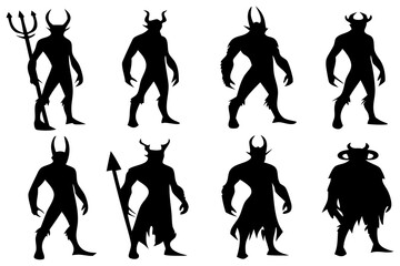 Horned Demon Silhouettes – Dark Fantasy Devil Clipart for Halloween and Gothic Art
