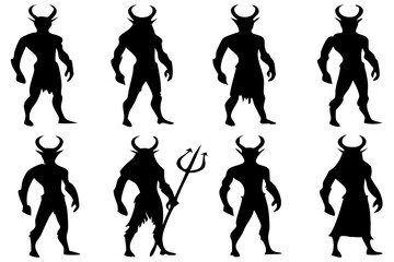 Horned Demon Silhouettes – Dark Fantasy Devil Clipart for Halloween and Gothic Art