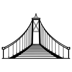 Minimalist black and white suspension bridge illustration