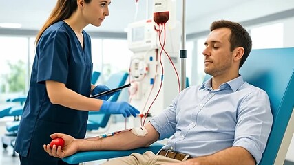 Nurse Monitoring Male Patient During Intravenous Medical Treatment in Modern Clinic - Powered by Adobe