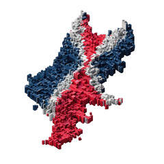 Obraz premium 3D map of a region, rendered in a pixelated style, showcasing a flag design