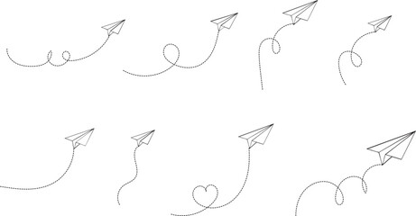 Whimsical paper airplanes trace playful paths across a clean background, symbolizing imagination and movement.