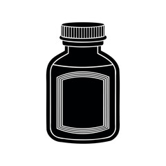 Black Silhouette of Classic Medical Bottle with Textured Cap and Label