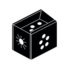 Black and White Box with Sun and Circles Illustration in Isometric View