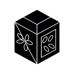 Geometric cube with flower and oval pattern design in solid black and white