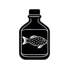 Illustration of a bottle containing a fish, potentially fish oil supplement