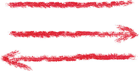 Three textured red crayon arrows pointing in different directions on a white background