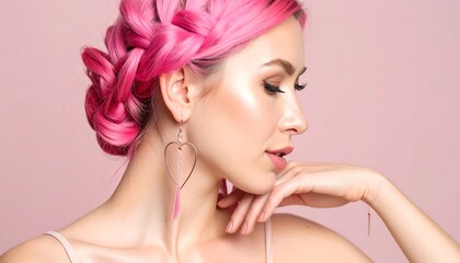 Woman with pink hair and earrings