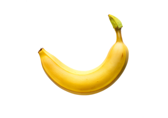 A single ripe yellow banana isolated on a transparent background, showcasing its curved shape and texture