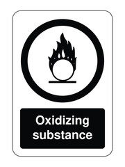 Oxidizing Substance Safety Label – Circular Flame-over-Circle Icon with Text for Chemical Risk, Fire Amplification & Industrial Use  High-Visibility Vector for Global Systems
