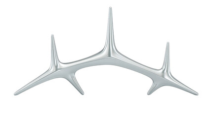 Futuristic silver abstract shape with three pointed spikes, metallic smooth surface, modern design, isolated on transparent background, evokes sense of innovation and creativity