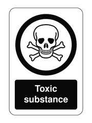 Toxic Substance Safety Sign – Circular Skull and Crossbones Icon with Label for Chemical Risk, Packaging & Industrial Zones  High-Visibility Vector for Global Use