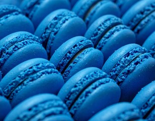 Rows of blue macarons