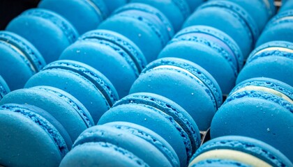 Rows of blue macarons