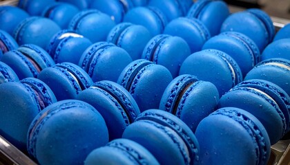 Rows of blue macarons