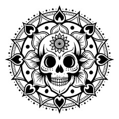 Sacred Skull Mandala with Floral and Ornamental Design – Gothic Tattoo and Halloween Art
