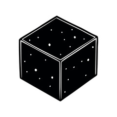 Vector graphic of a stylized black dice with white dots randomly scattered