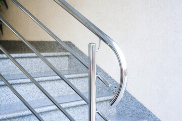 chrome fence on staircase.  stainless steel fence
