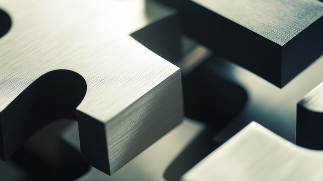 Abstract teamwork concept featuring interlocking geometric shapes in a minimalist composition with soft lighting.