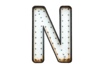 Illuminated letter n isolated on white background