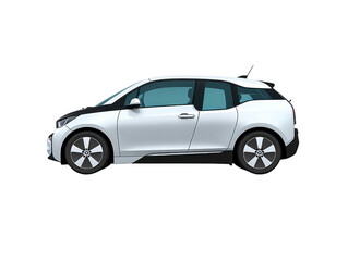 Fototapeta premium Electric car compact white modern eco friendly urban side view hatchback transportation clean energy White compact electric car with modern design eco friendly features and urban style shown side
